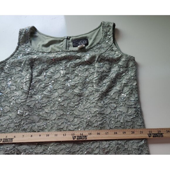 Women’s Alex Evenings 2-piece Maxi Dress Set XL Green Lace Sequins Jacket - Picture 16 of 16